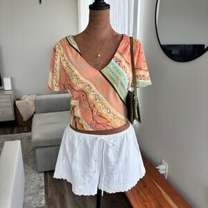 2000s Vintage Dress Barn Boho Diagonal Mixed Print Shimmer Top Y2K Size 10